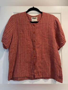 FLAX Linen Button Front Blouse One Size‎ Petite Office Sustainable Natural Fiber
